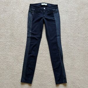 Almost Famous Size Small Black Leggings with Quilted Faux Leather Down Legs